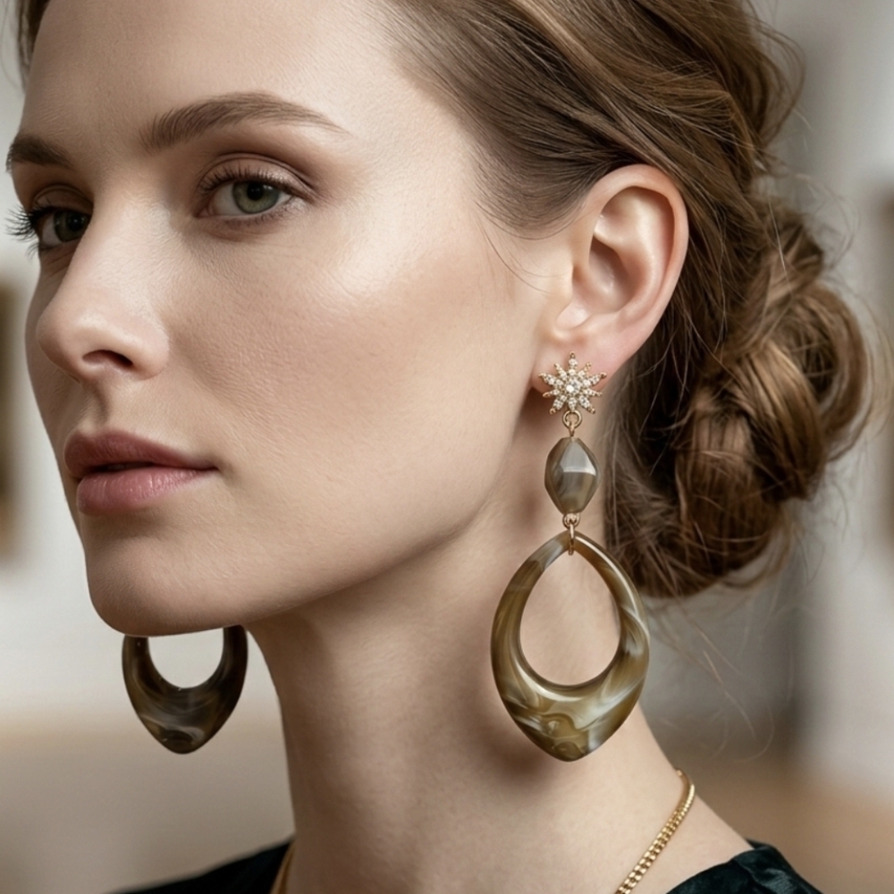 Chic Gold and Silver Floral Drop Earrings - Picture 2 of 8